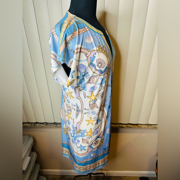 Hale Bob Blue Gold Chain Print Dress Size Medium - Picture 3 of 7